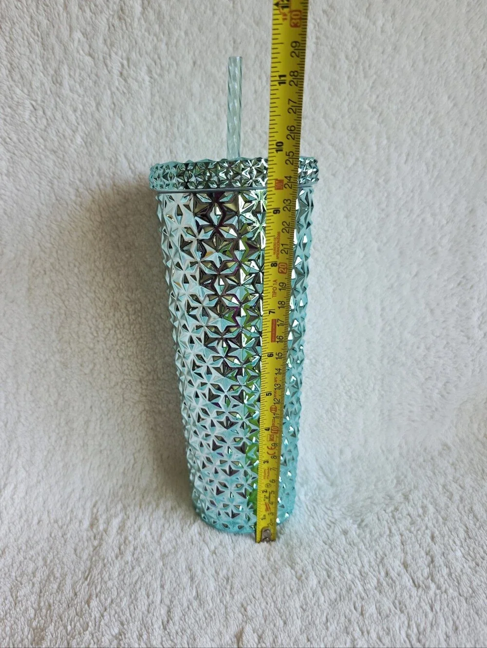 New 26 oz Acrylic Iridescent Double Wall mint Tumbler Cup w Straw Holiday Time